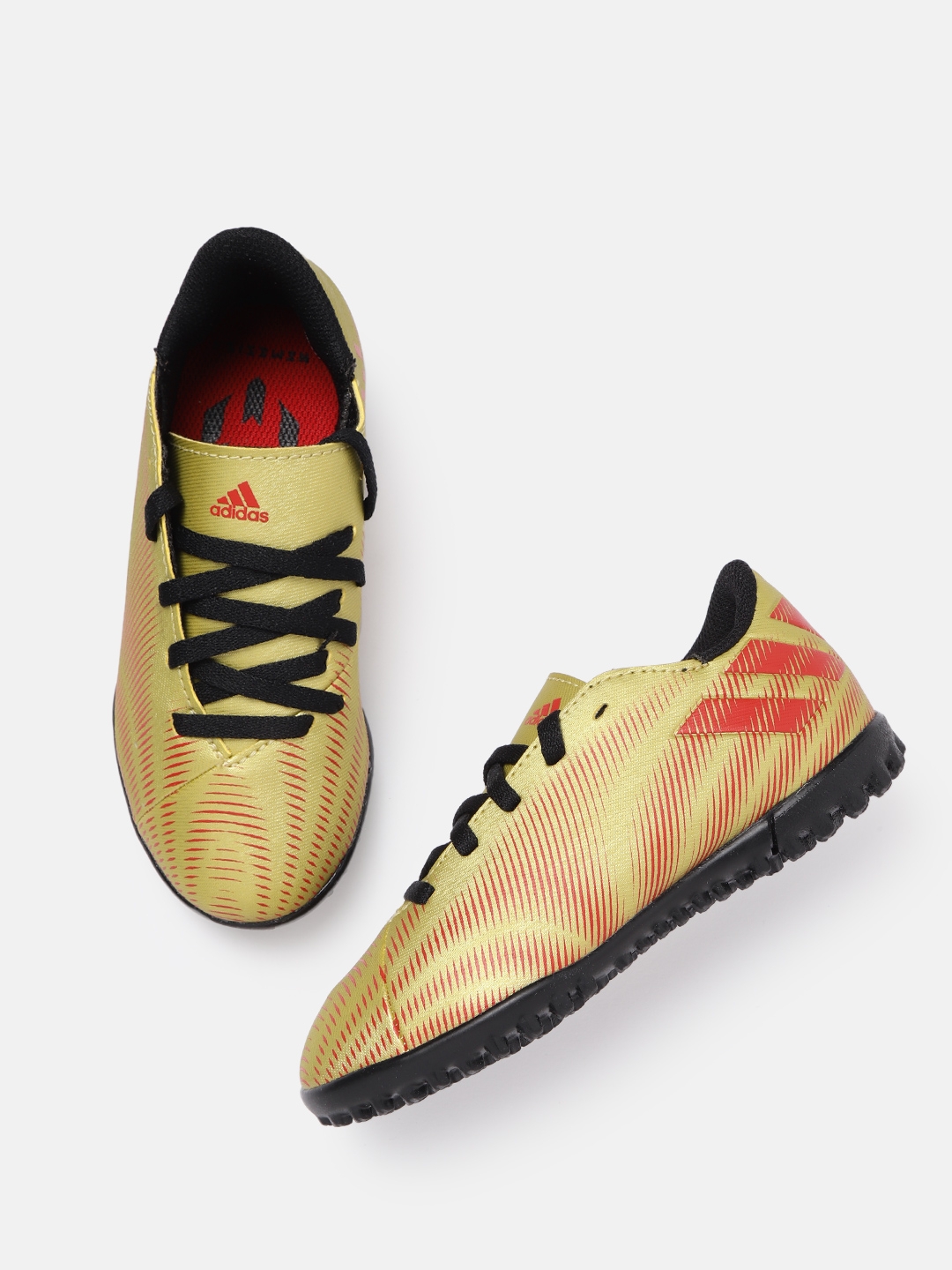 ADIDAS Boys Gold Toned   Red Printed NEMEZIZ MESSI .4 Turf Football Shoes