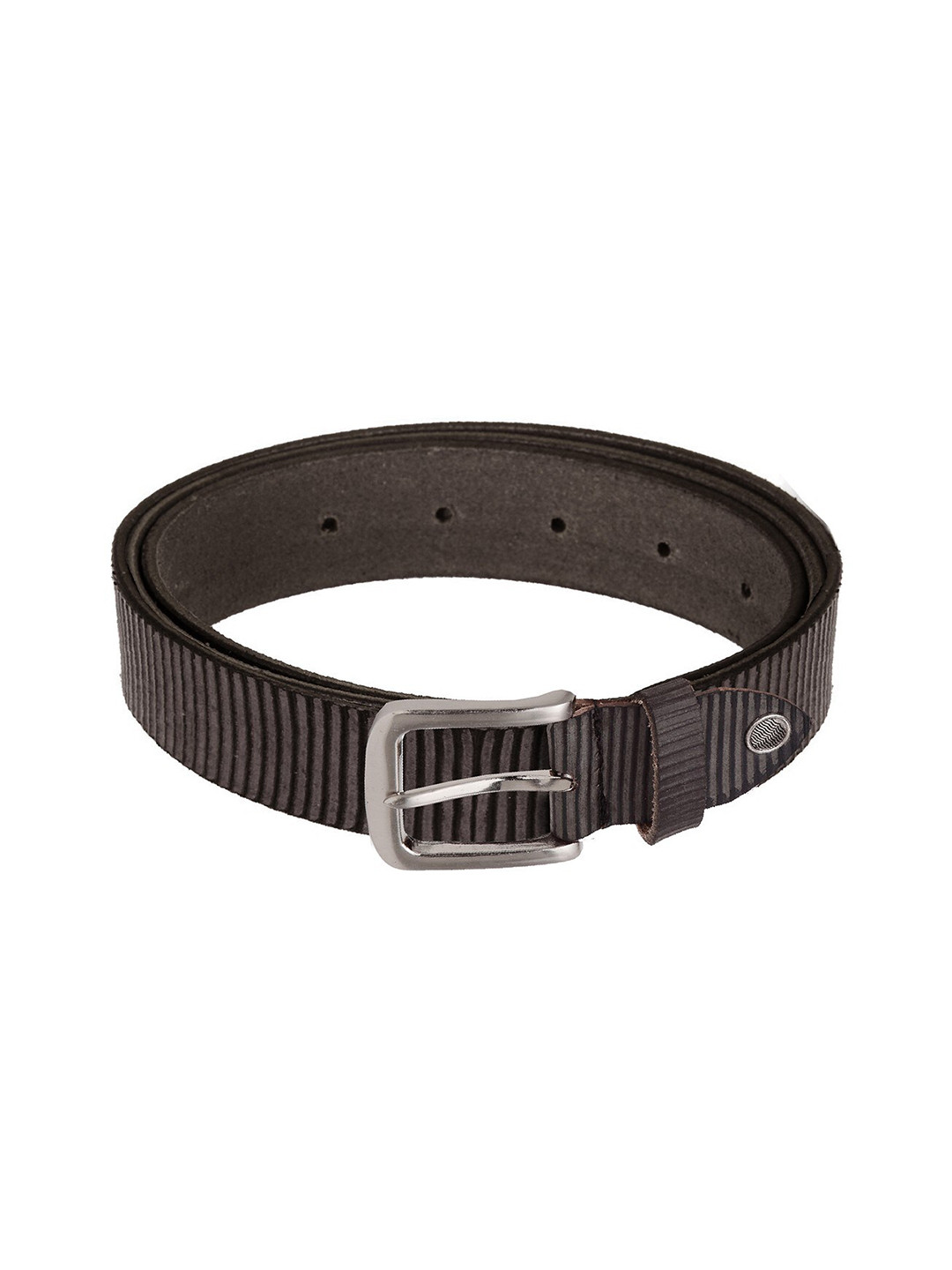 WildHorn Men Coffee Brown Striped Leather Belt