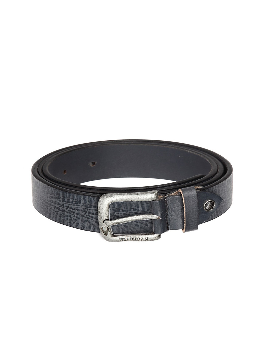 WildHorn Men Navy Blue Textured Leather Belt