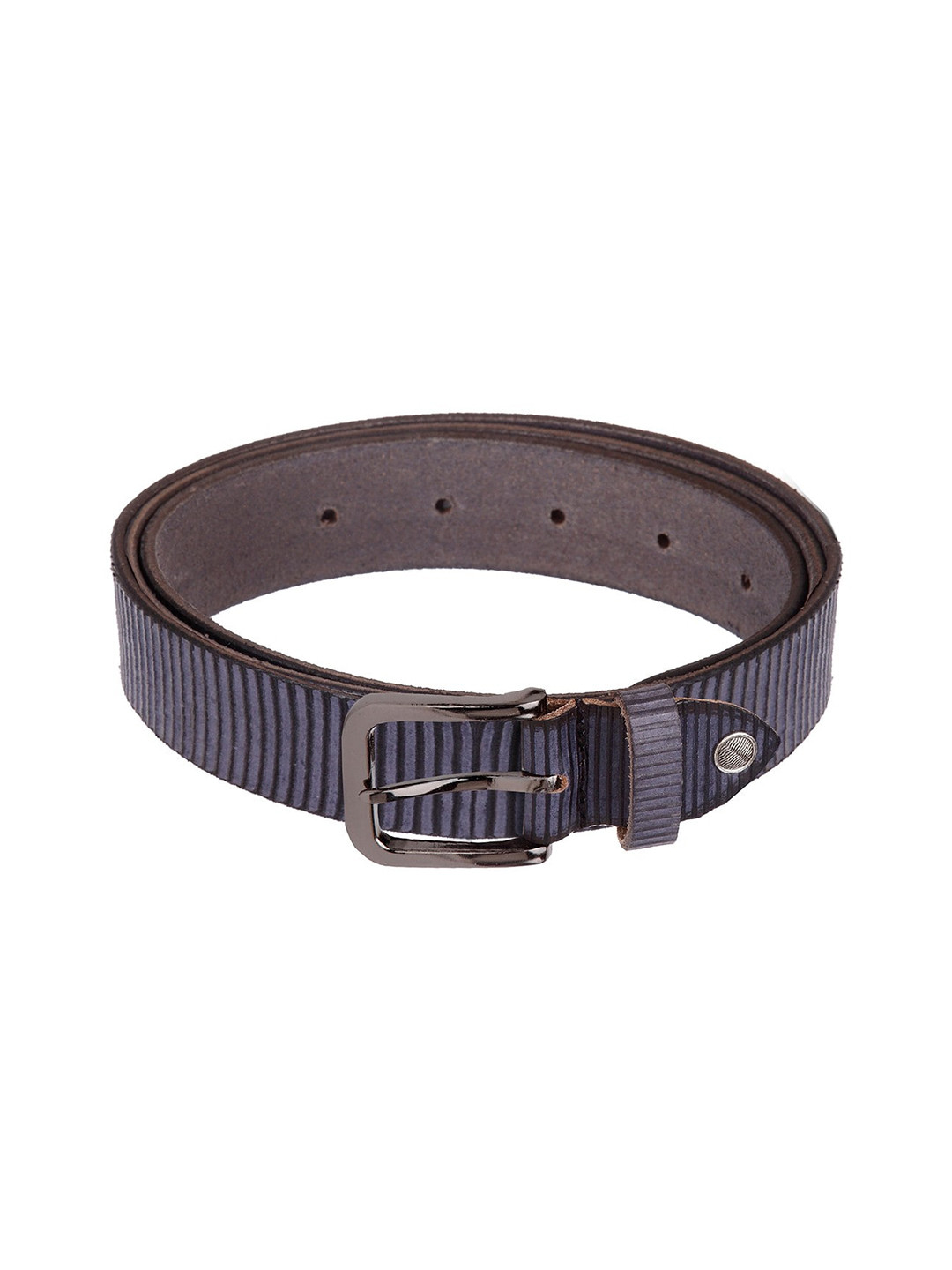WildHorn Men Navy Blue Striped Leather Belt