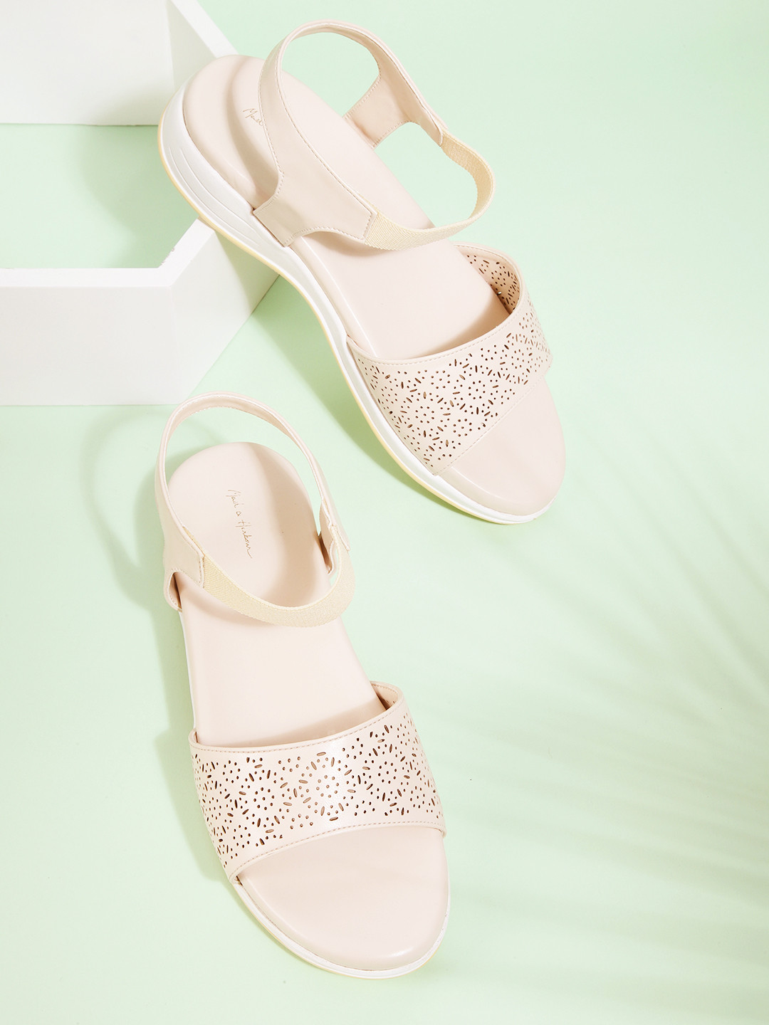 Mast & Harbour Women Laser Cuts Open Toe Flats