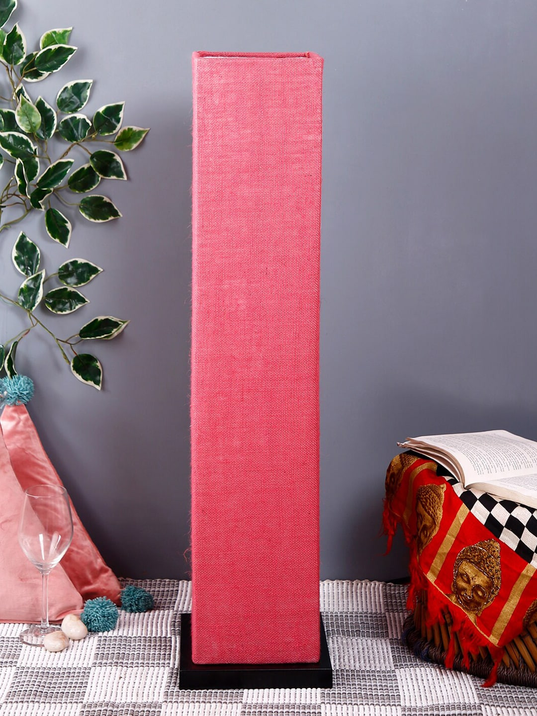 Devansh Pink & Brown Solid Traditional Column Table Lamp with Shade