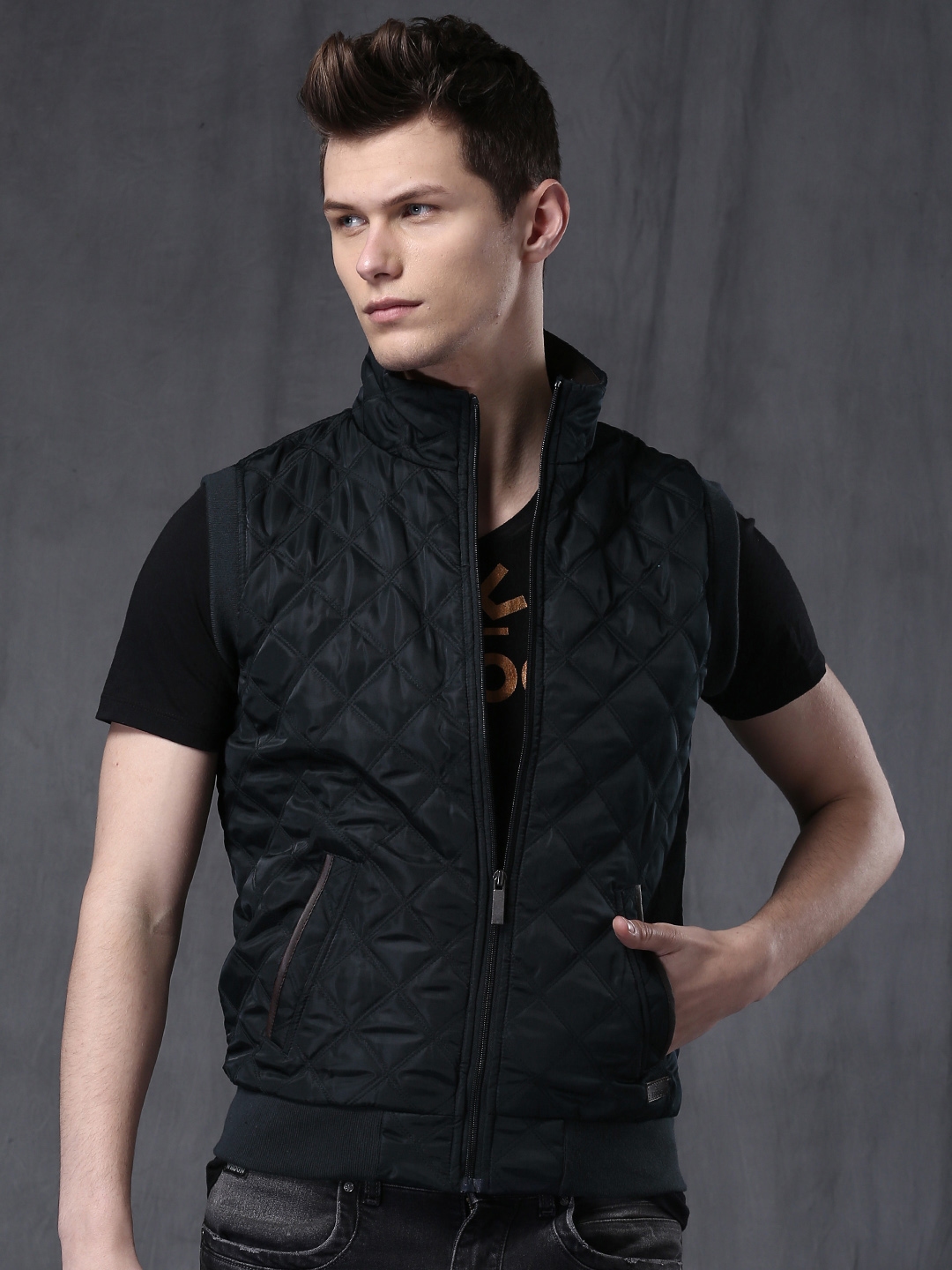 Buy WROGN Navy Quilted Sleeveless Jacket - Jackets for Men 1427592