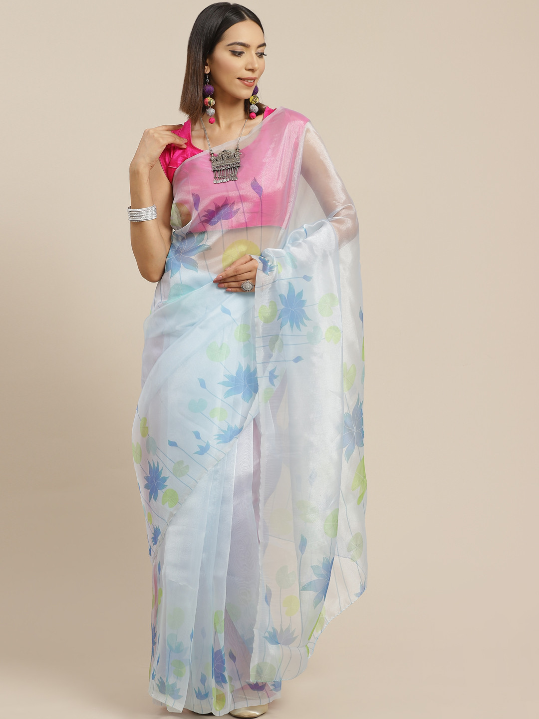 Anouk Blue Floral Celebrity Organza Saree