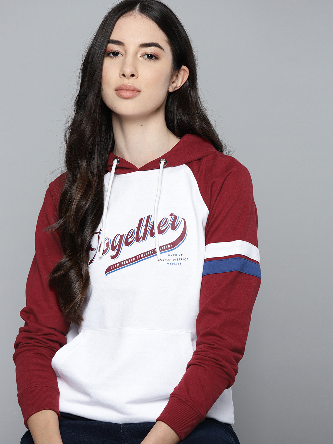 Harvard Women White Printed Hooded Sweatshirt