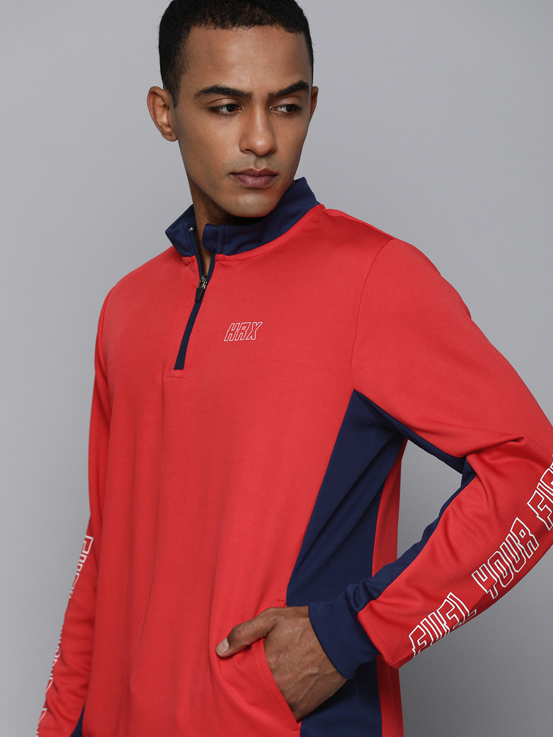 HRX By Hrithik Roshan Lifestyle Men High Risk Red Rapid-Dry Colourblock Sweatshirt