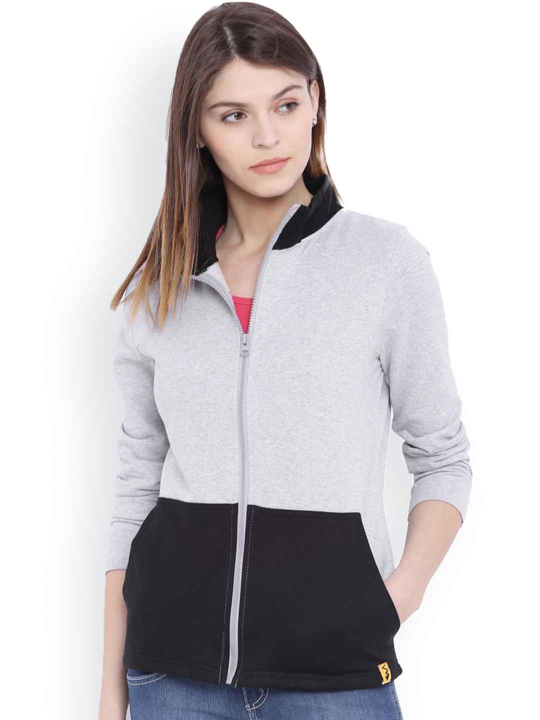 Buy Campus Sutra Grey Black Jacket Jackets for Women 1428207