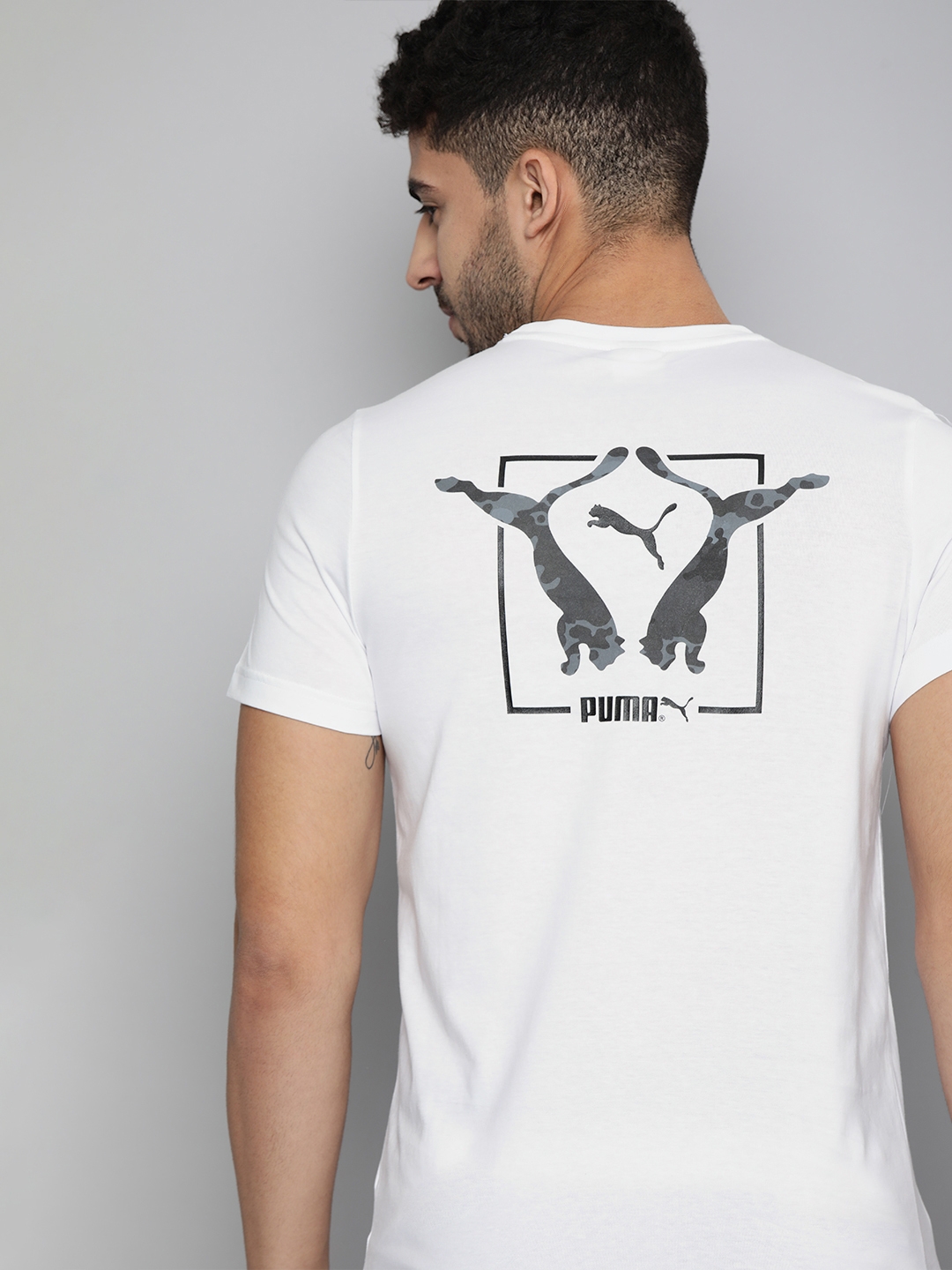 Puma Men White Classics Graphics Infill Slim Fit Brand Logo Printed Pure Cotton T shirt