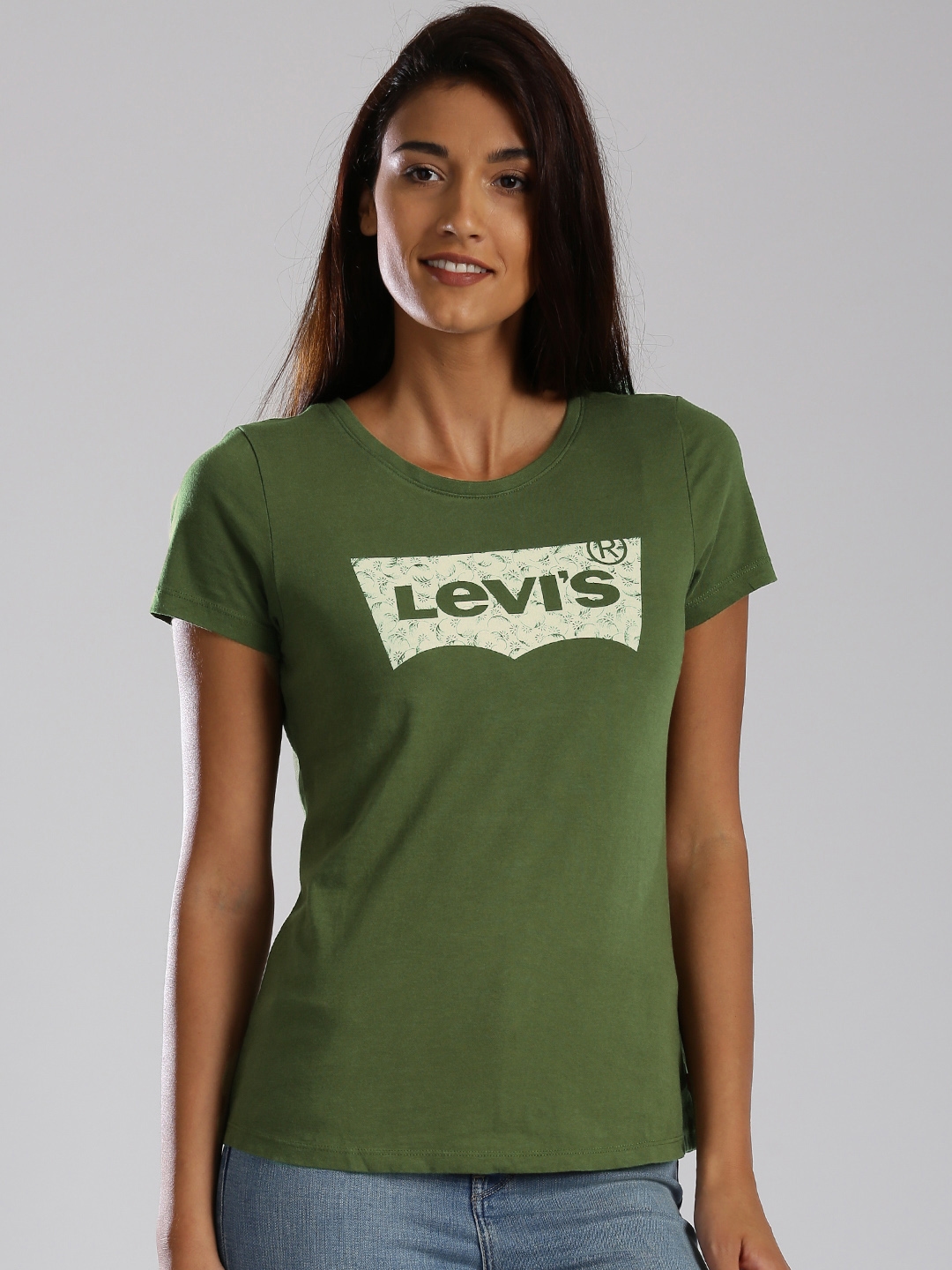 Buy Levis Olive Green Printed Pure Cotton T Shirt - Tshirts for Women  1428532 | Myntra