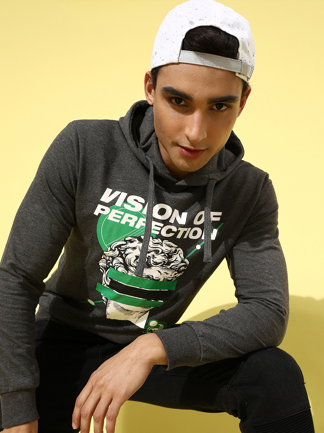 HERE&NOW Men Trendy Charcoal Printed Graphic Sweatshirt