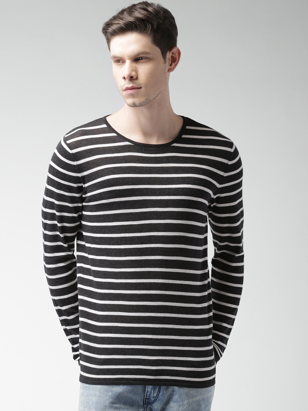 Buy Selected Black White Striped Pure Cotton T Shirt - Tshirts For Men  1428900 | Myntra
