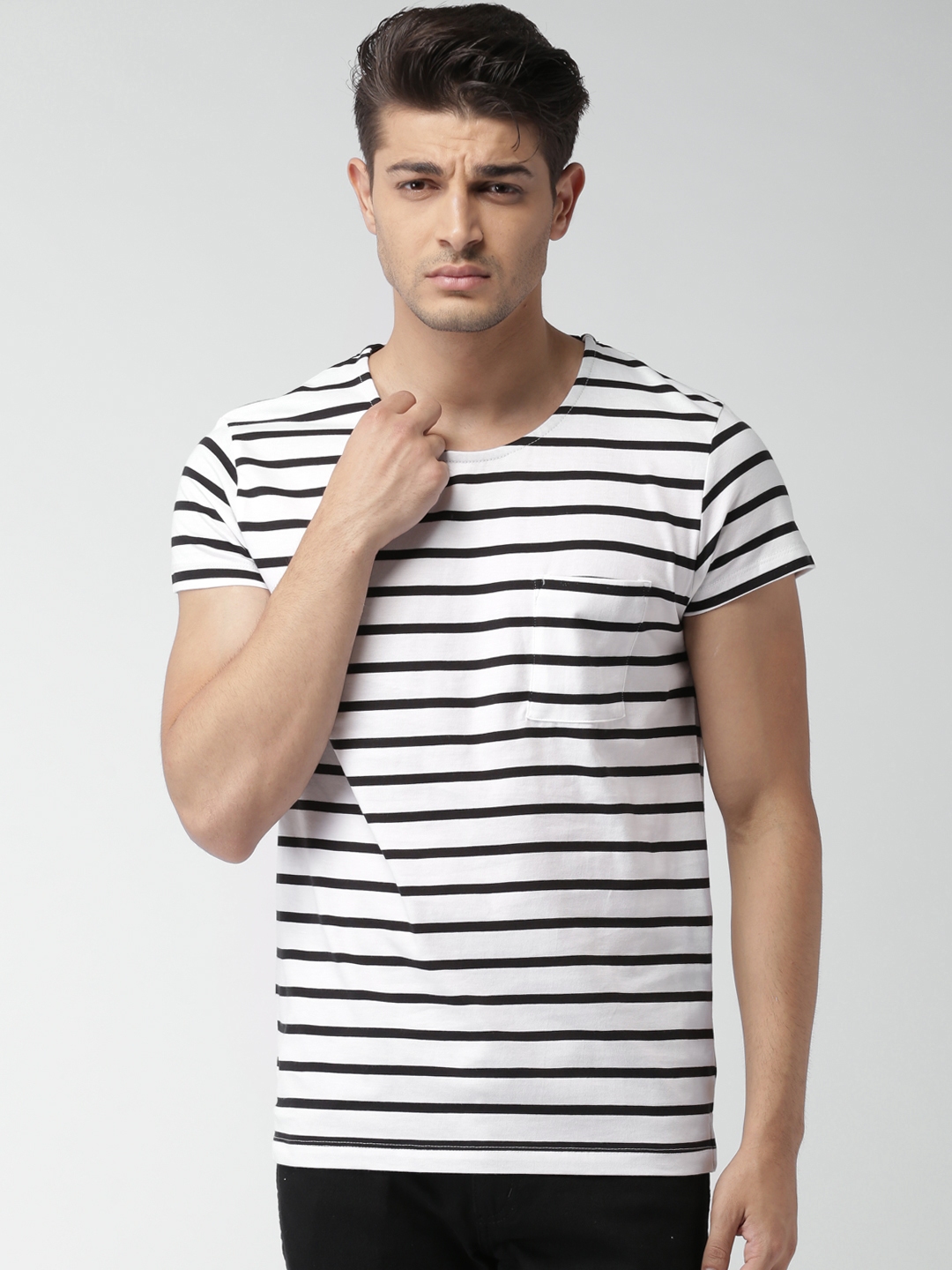 Buy SELECTED Homme Identity White Striped Pure Cotton T Shirt Tshirts for Men 1428925 | Myntra