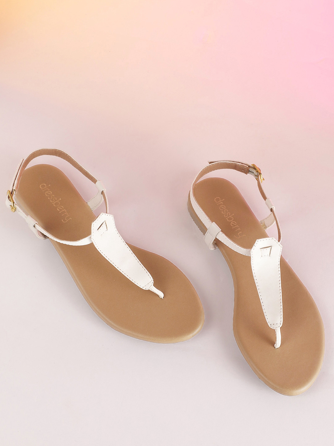 DressBerry Women White T-Strap Flats