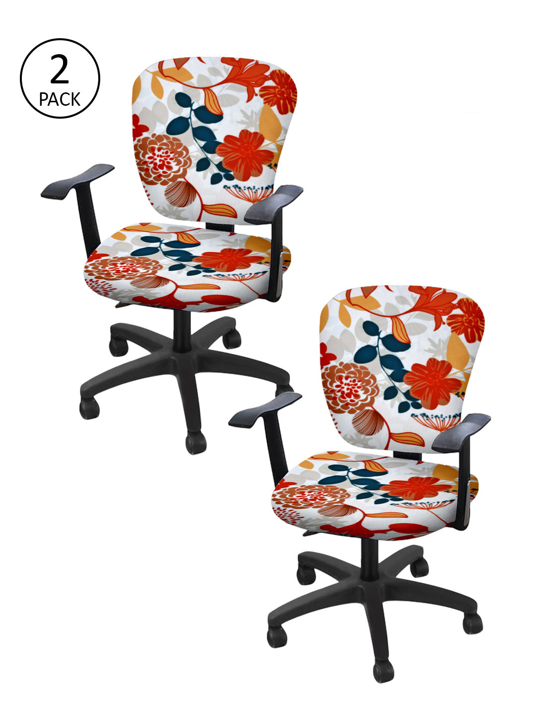 Cortina Set of 2 White & Orange Printed Chair Covers