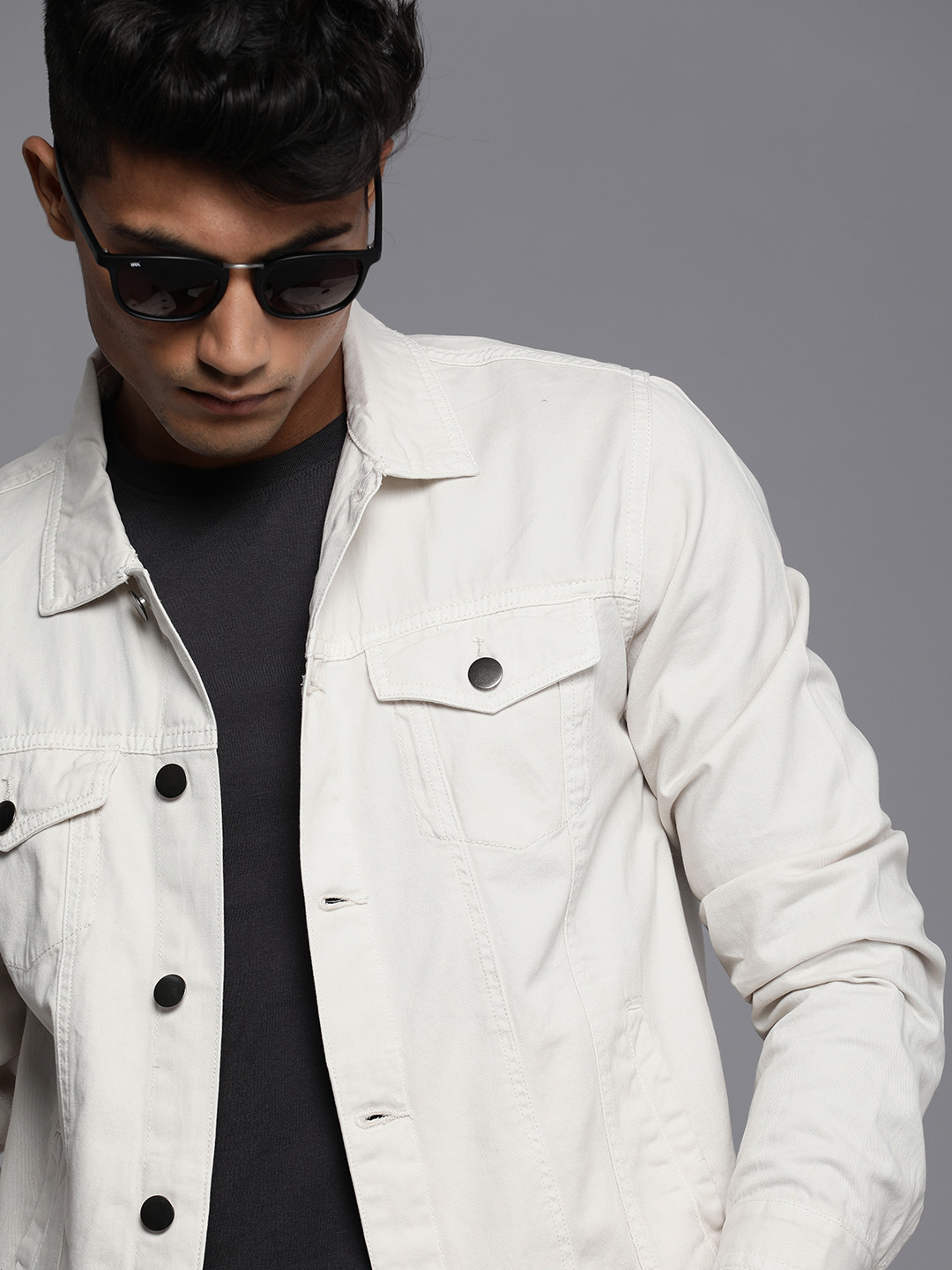 WROGN Men Solid White Denim Jacket