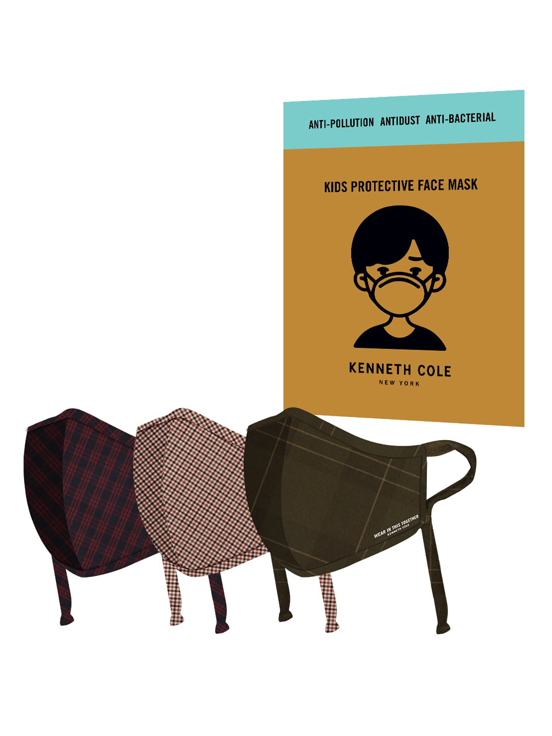 Kenneth Cole Kids Pack Of 3 Printed Reusable 6-Ply Cotton Cloth Masks