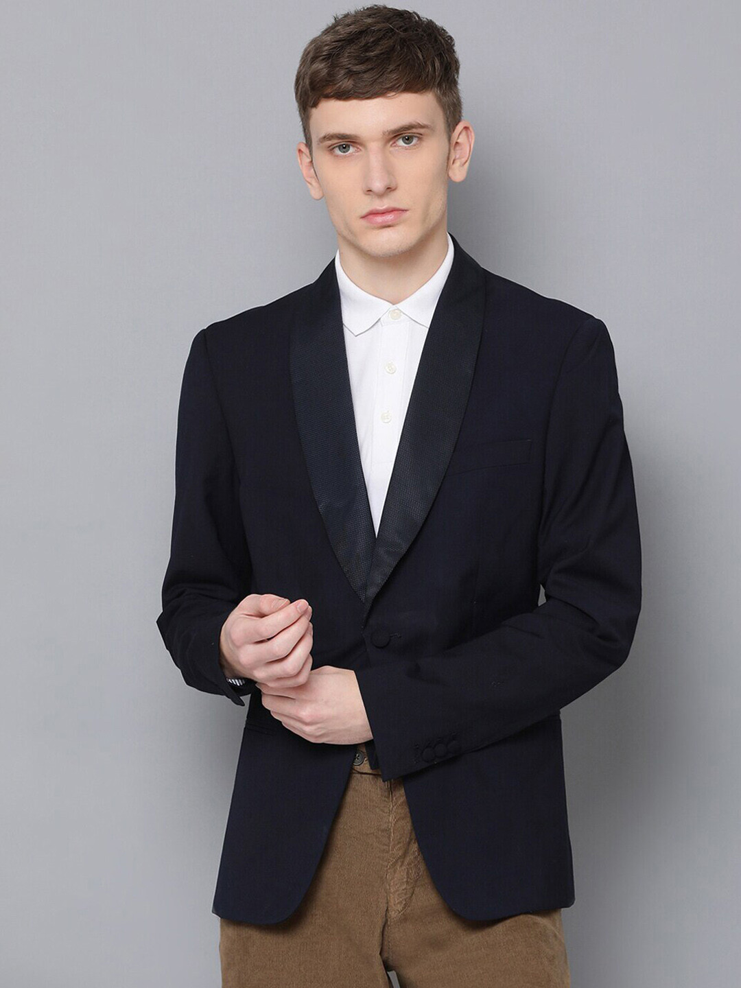 Antony Morato Men Navy-Blue Solid Slim Fit Single-Breasted Formal Blazer