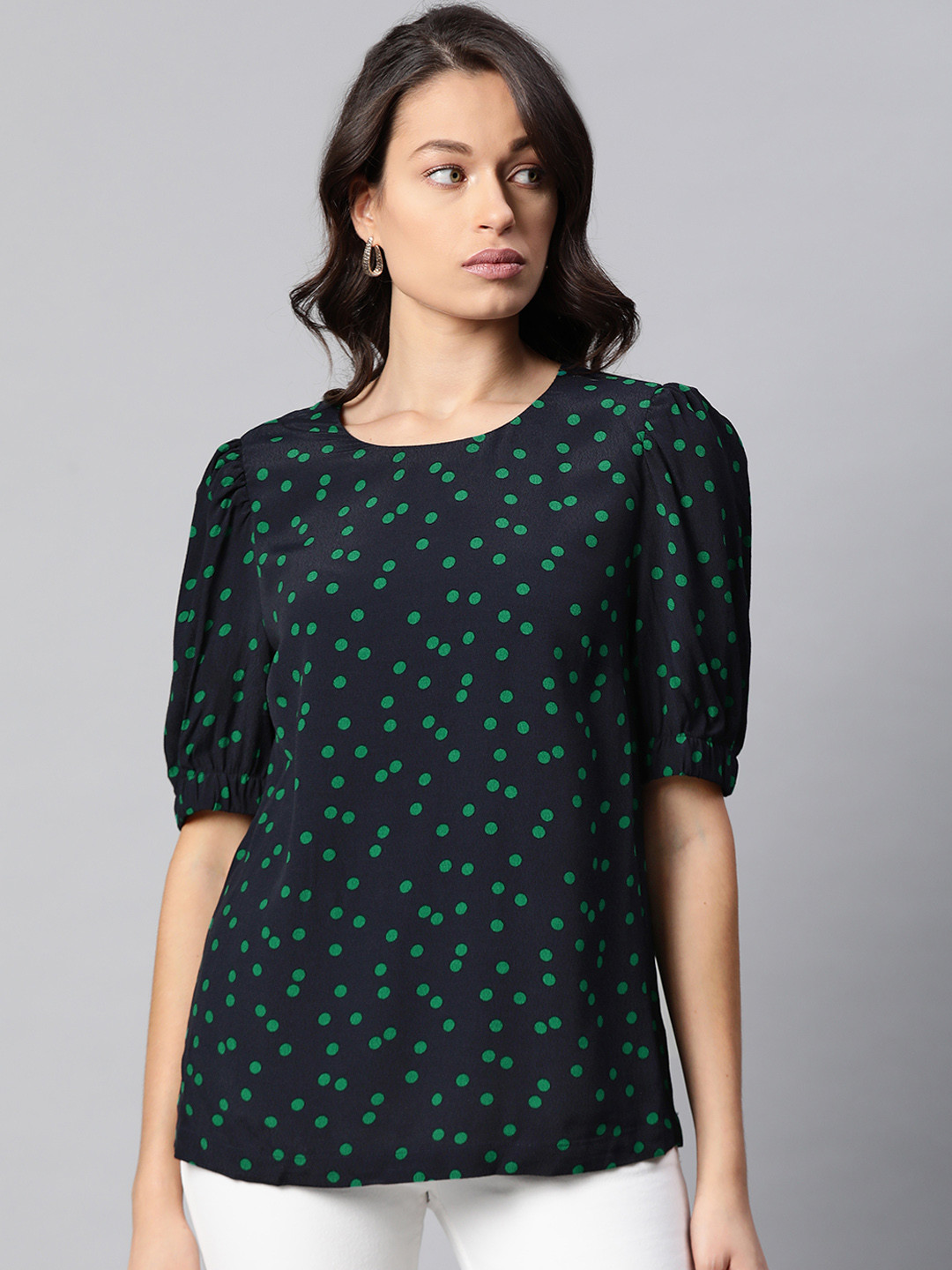 Marks & Spencer Navy Blue Polka Dots Printed Regular Top