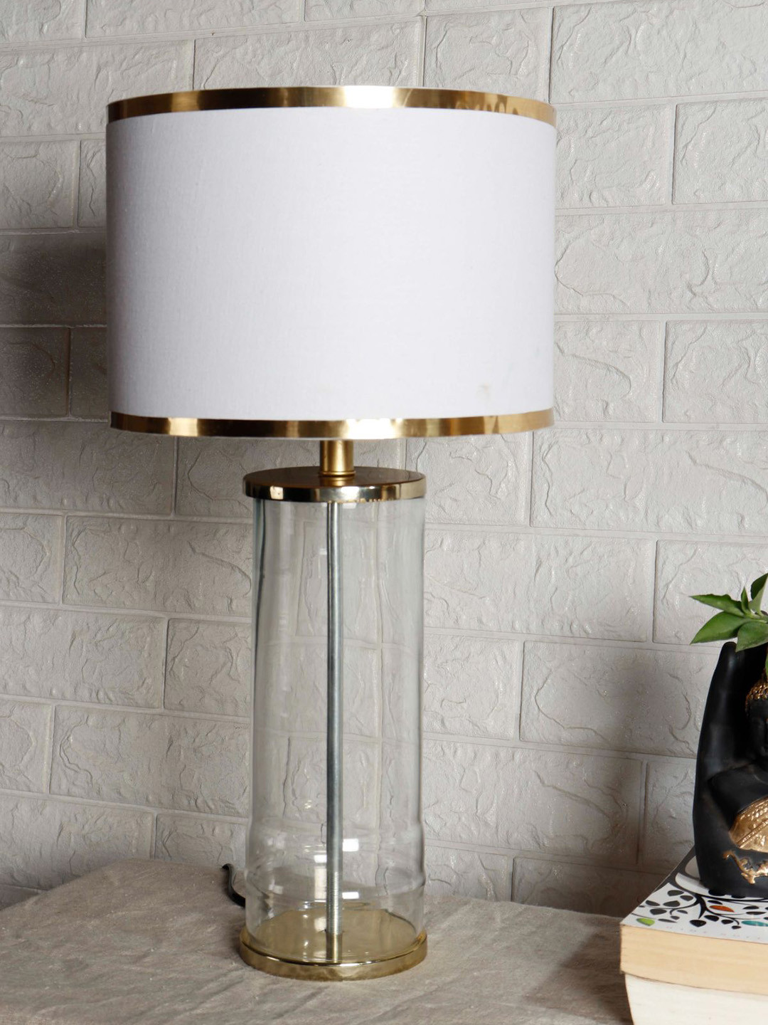 Grated Ginger Unisex White Solid Facile Glass Table Lamp