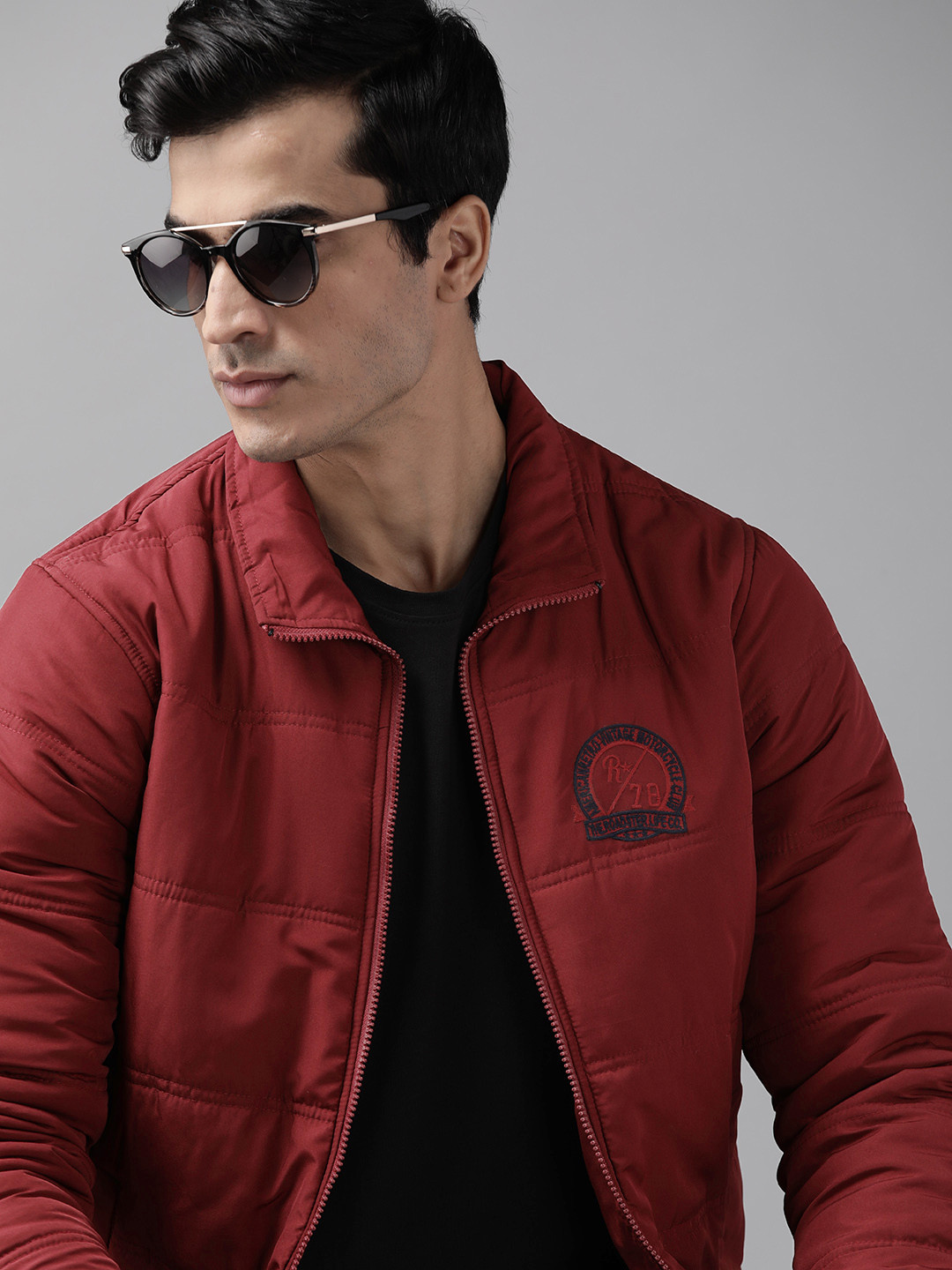 Roadster Men Maroon Solid Padded Jacket