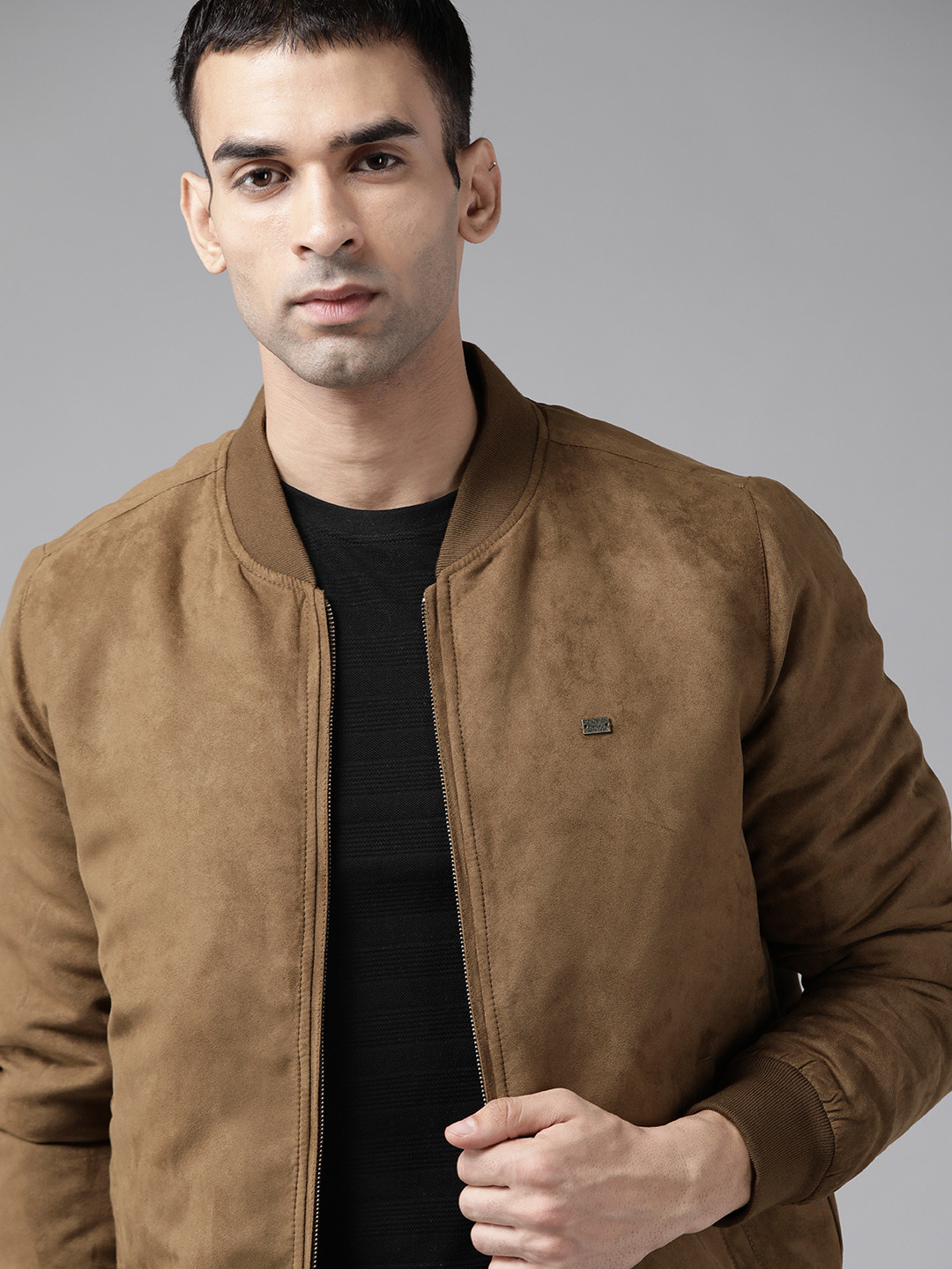 Roadster Men Brown Suede Finish Bomber Jacket
