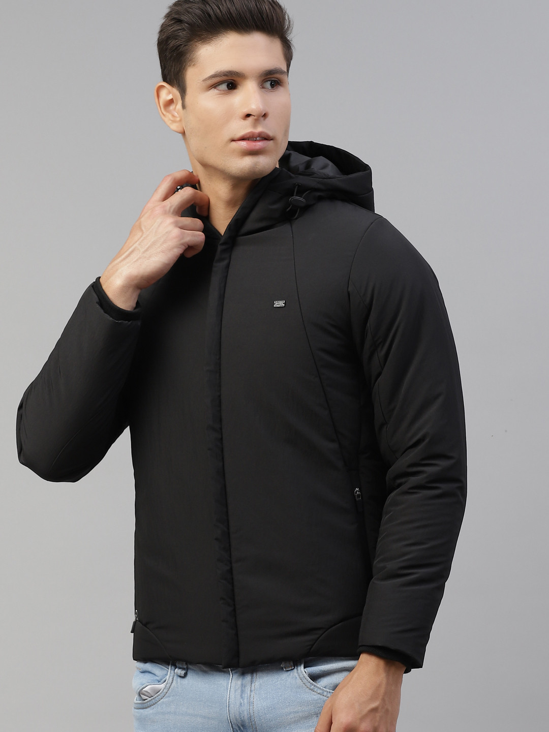 Roadster Men Black Hooded Padded Jacket