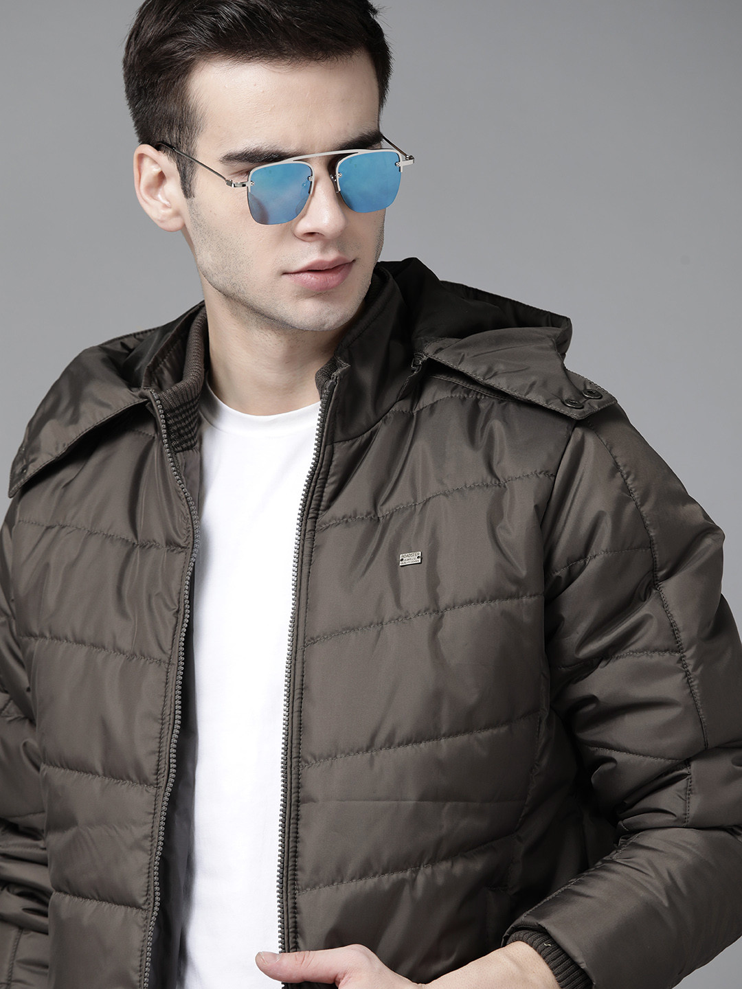 Roadster Men Olive Green Detachable Hood Puffer Jacket