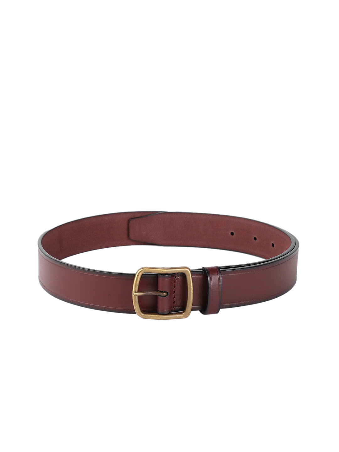 Allen Solly Men Burgundy Solid Leather Belt