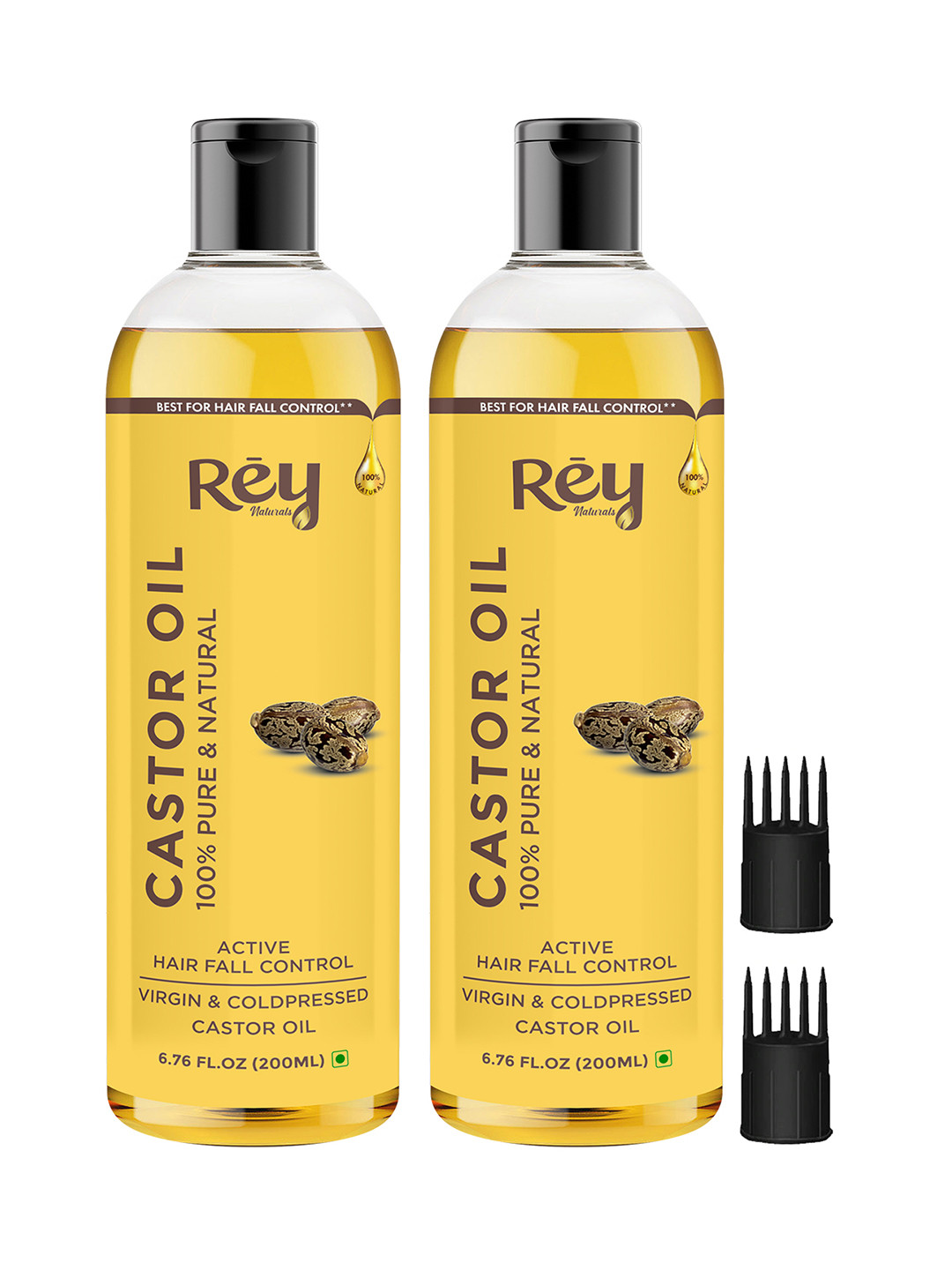 Rey Naturals Pack Of 2 Cold-Pressed 100% Pure Castor Oil 400 ml