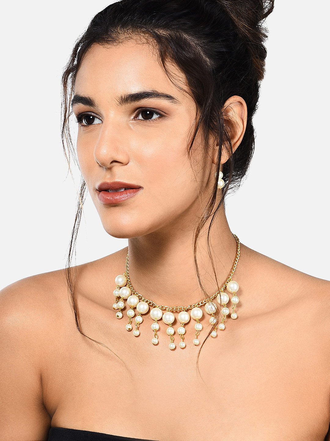 Zaveri Pearls Gold-Plated & White Pearl Jewellery Set