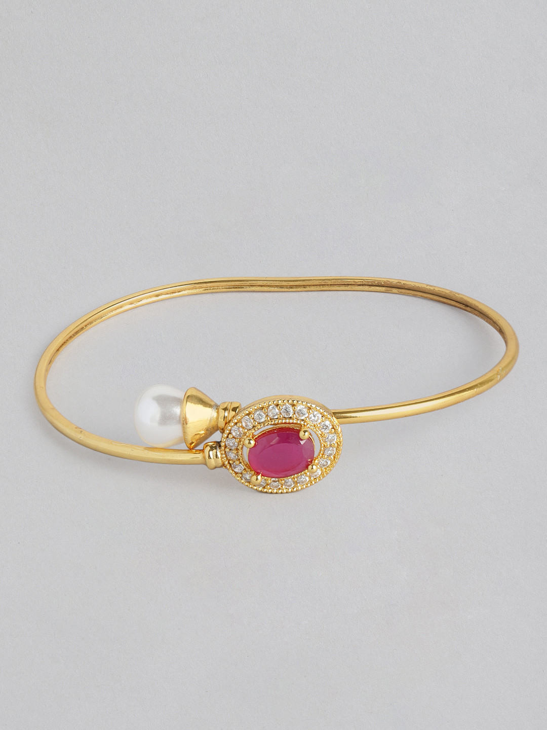 Zaveri Pearls White & Pink Gold-Plated Cubic Zirconia Kada Bracelet