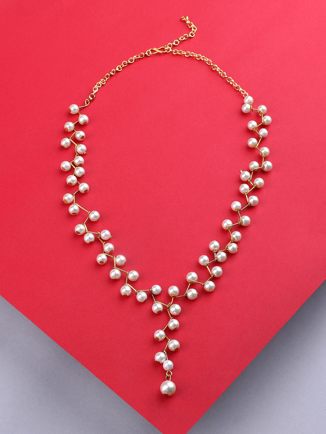 Zaveri Pearls Gold Plated & White Zig Zag Necklace