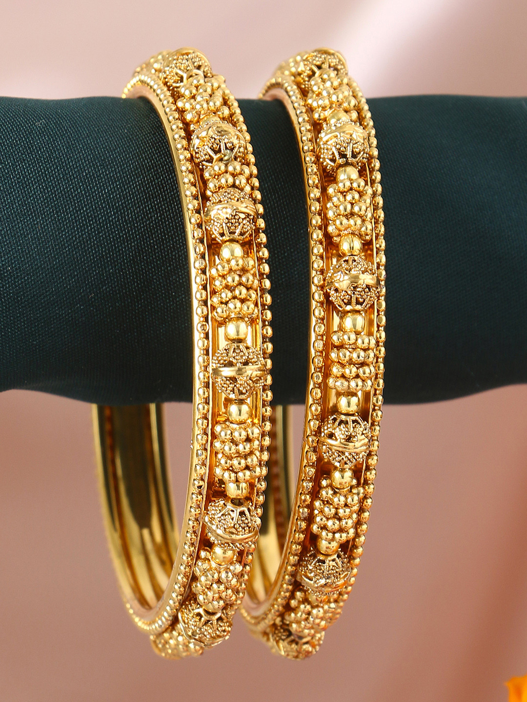 Adwitiya Collection Set Of 2 24k Gold-Plated Embellished Handcrafted Bangles