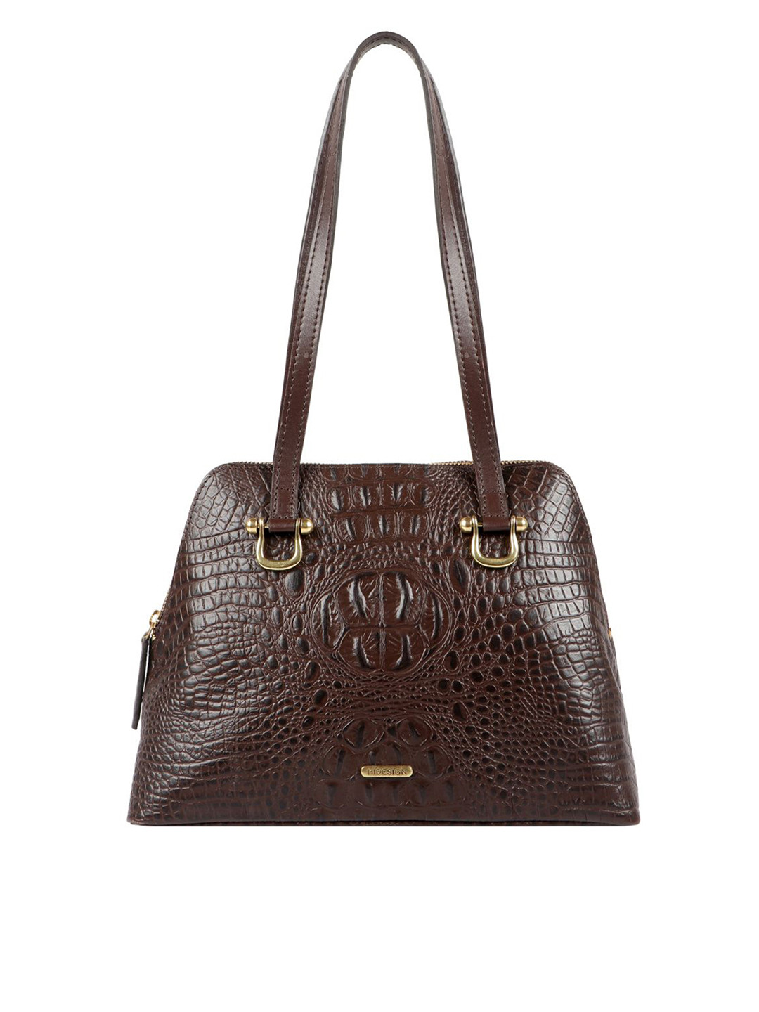 Hidesign Brown Snake-Skin Textured Leather Shoulder Bag