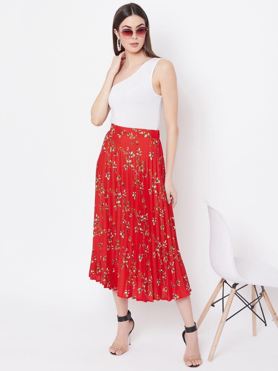Uptownie Lite Printed Pleated Flared Midi Skirt