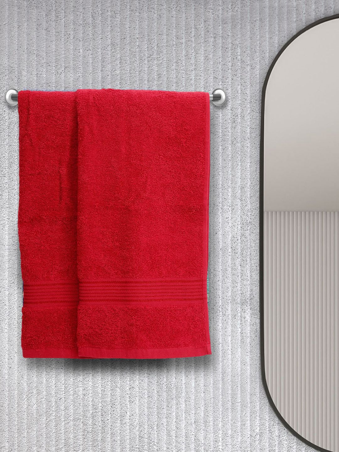 KOPA Set Of 2 Red Solid 380 GSM 100% Cotton Lorena Super-Soft Terry Hand Towels