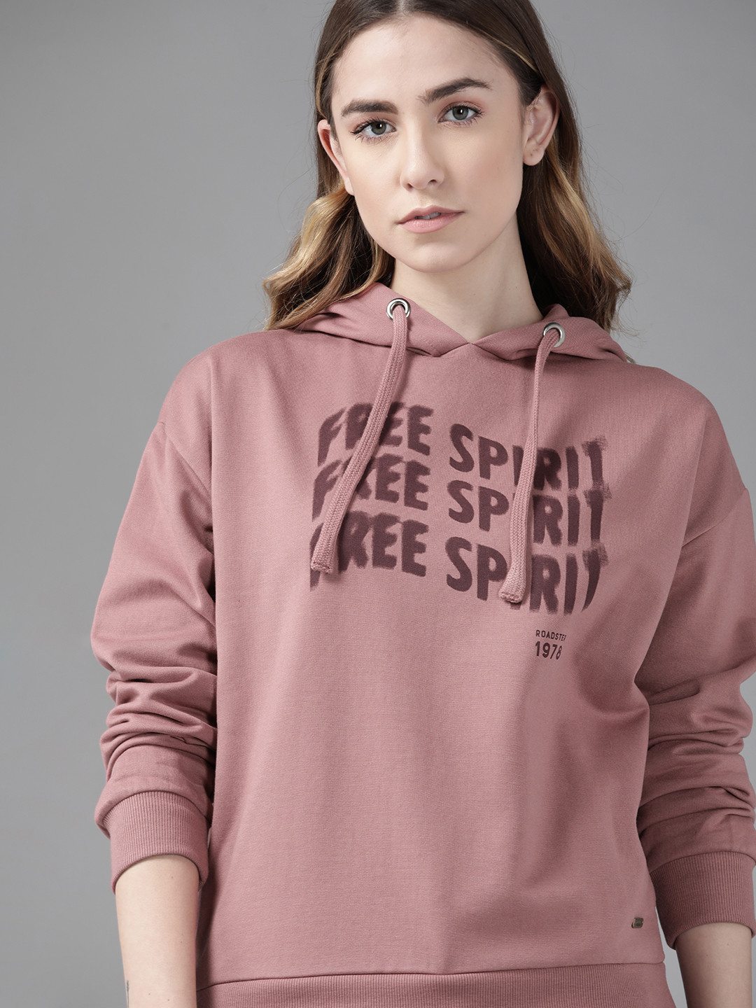 Buy Roadster Women Mauve Printed Hooded Sweatshirt - - Apparel for Women