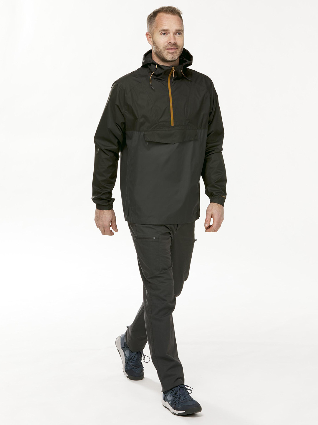 Decathlon Men Black Solid Coated Hooded Waterproof Hiking and Trekking Jacket