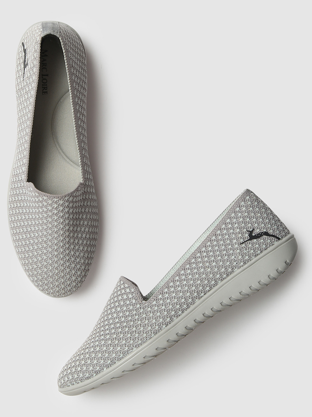 Marc Loire Women Grey & Mint Green Geometric Woven Design Slip-On Sneaker