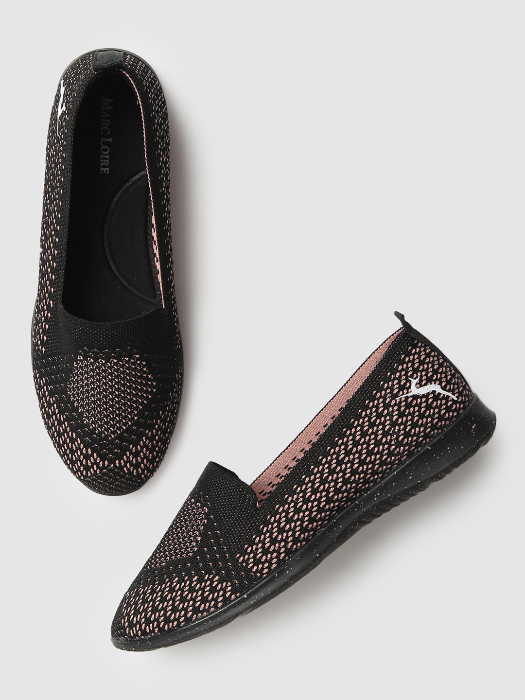 Marc Loire Women Black & Pink Geometric Woven Design Slip-On Sneakers
