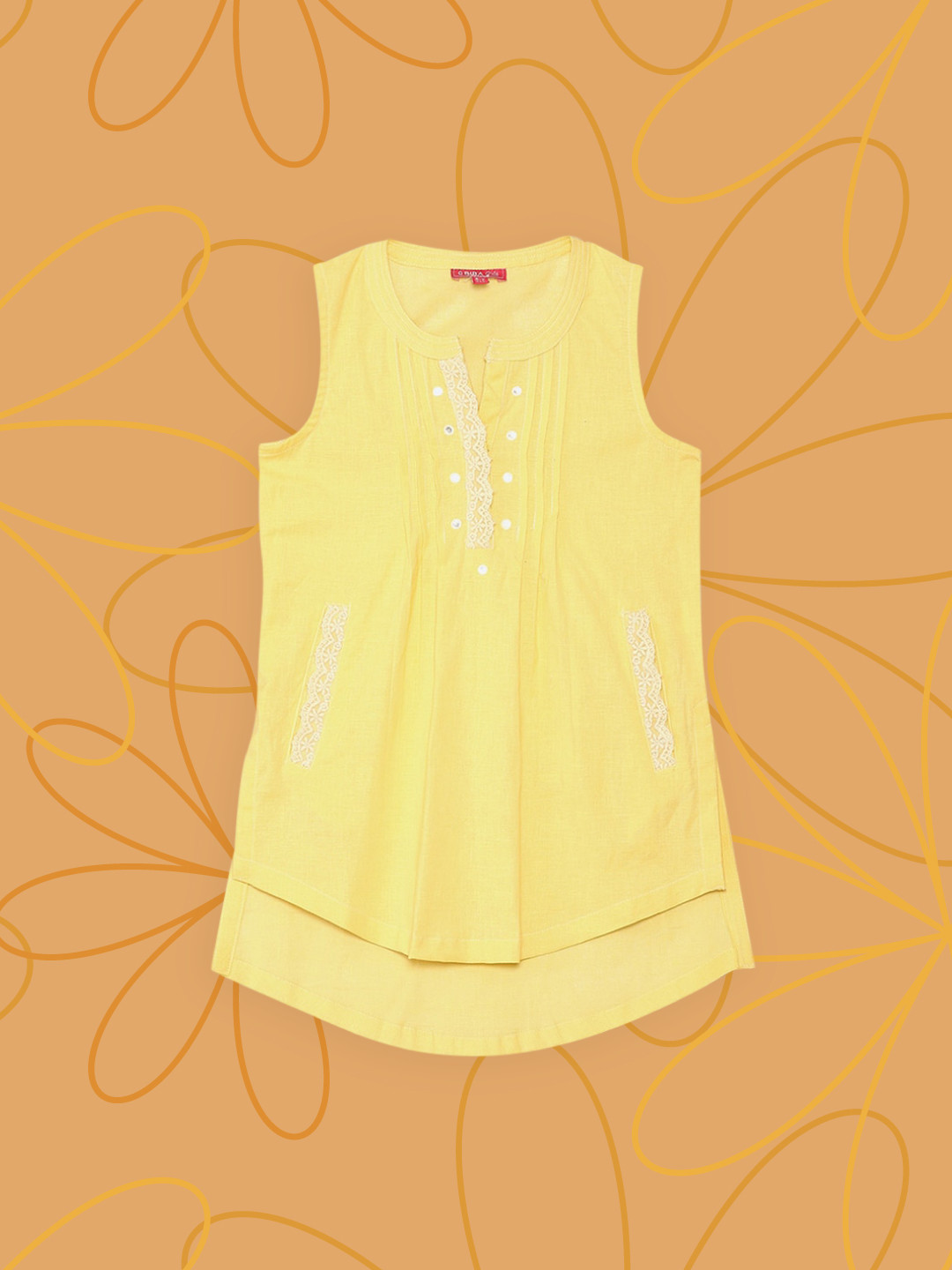 Biba Girls Yellow Solid Straight Kurti