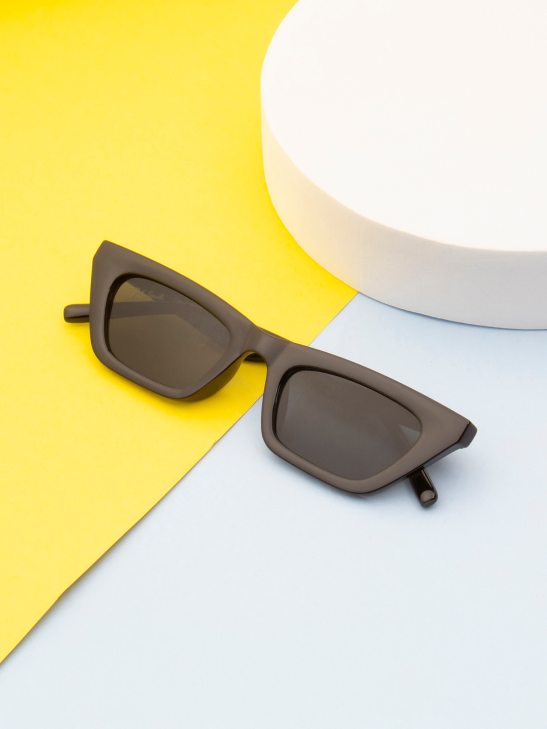 Ted Smith Women Grey Rectangle UV Protected Sunglasses TS-ALLBLK_BLK