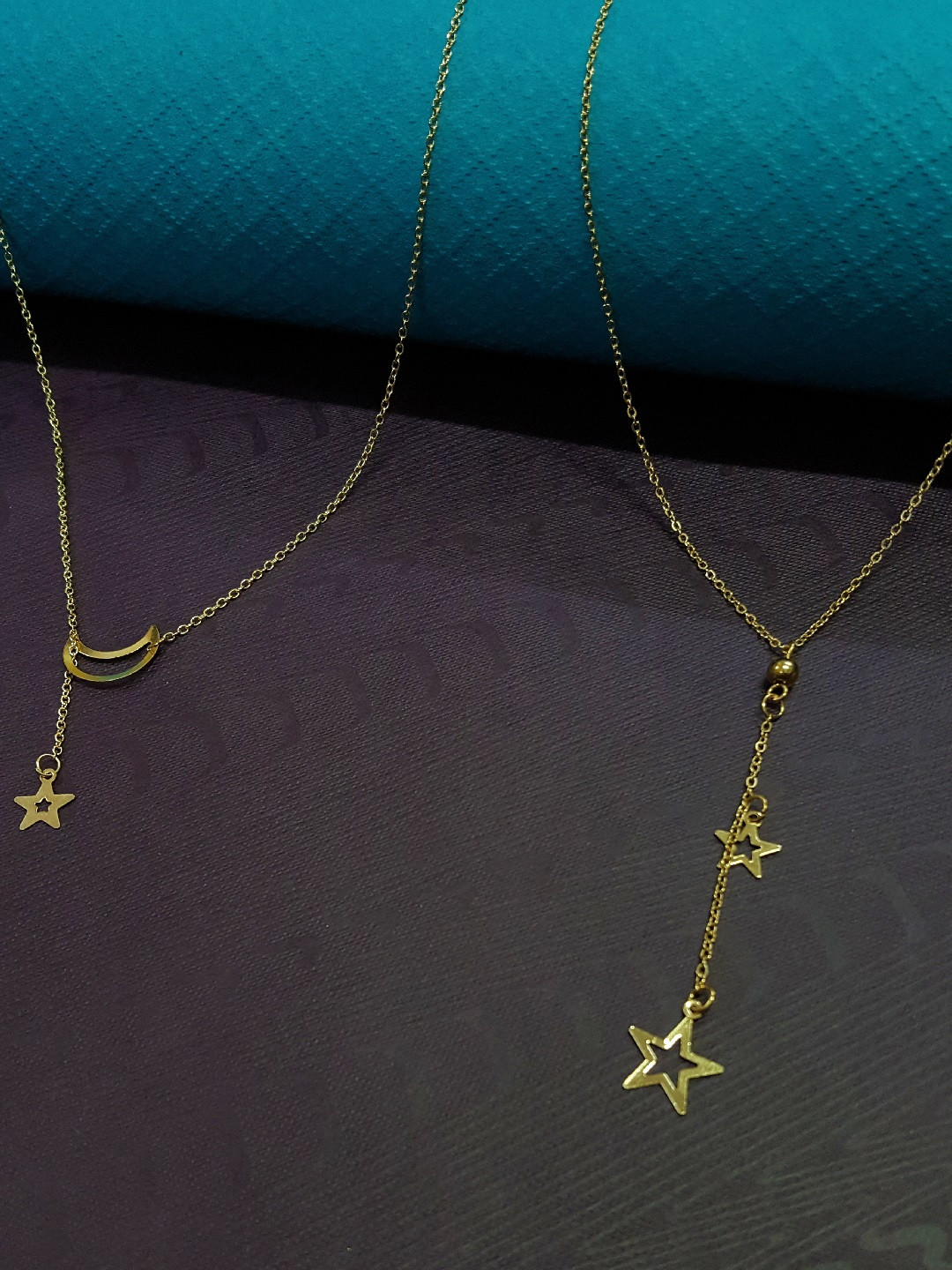 OOMPH Set of 2 Gold-Toned Alloy Star & Moon Layered Necklace
