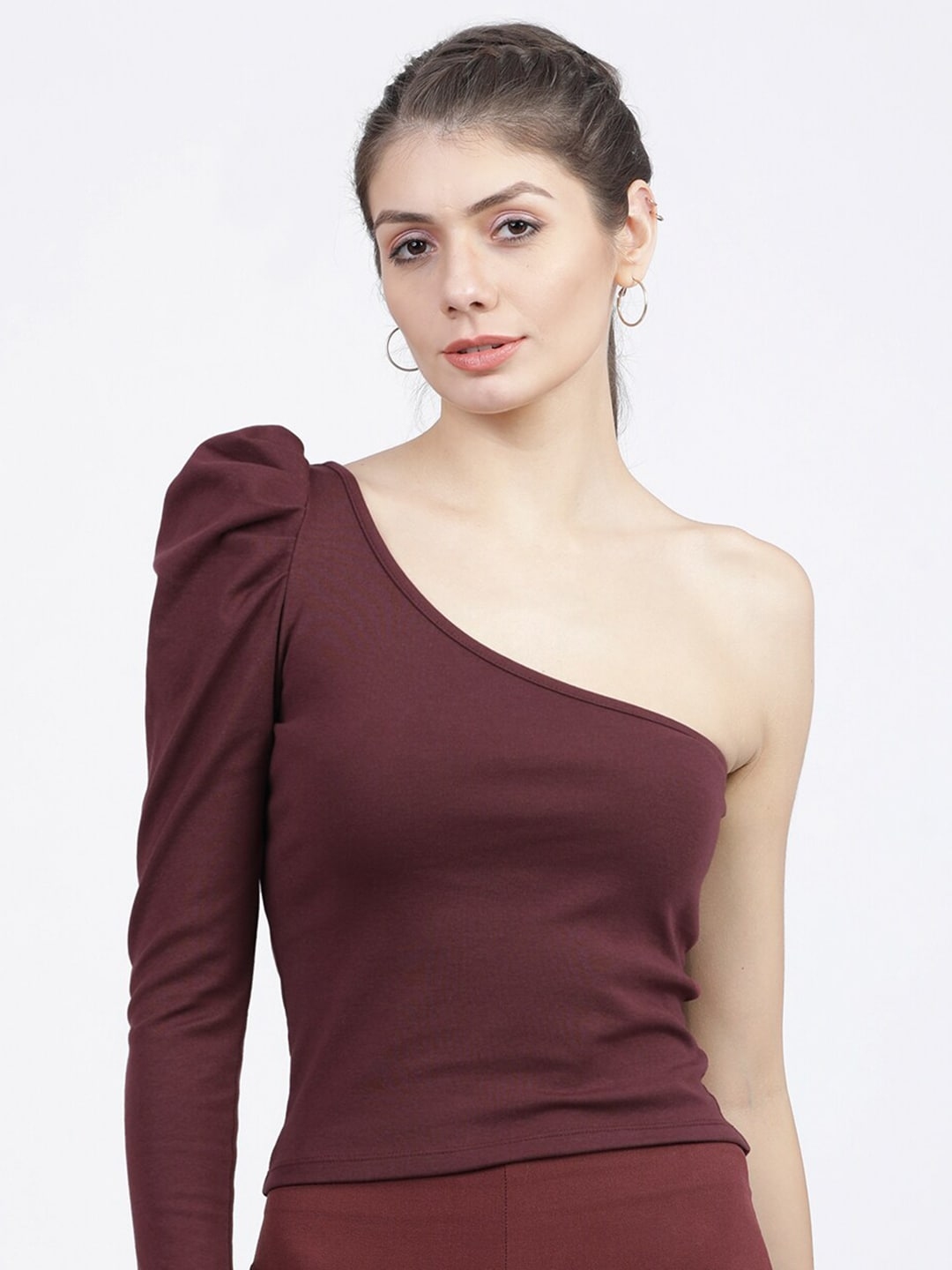 One shoulder cheap puff sleeve top