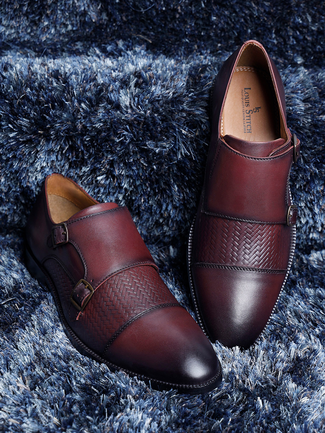 LOUIS STITCH Men Premium Leather Dual Tone Patina Monk Shoes