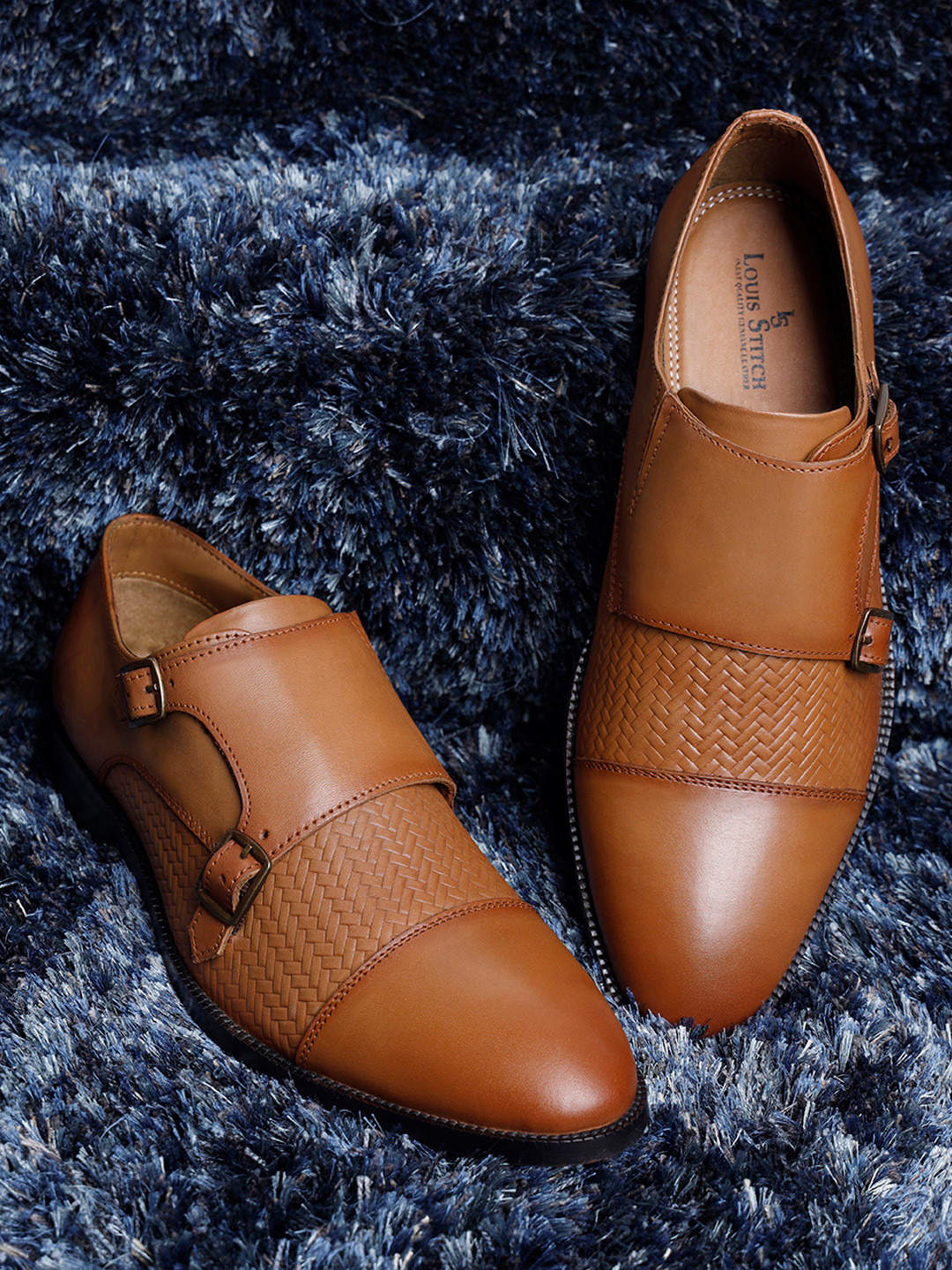 LOUIS STITCH Men Premium Leather Dual Tone Patina Monk Shoes