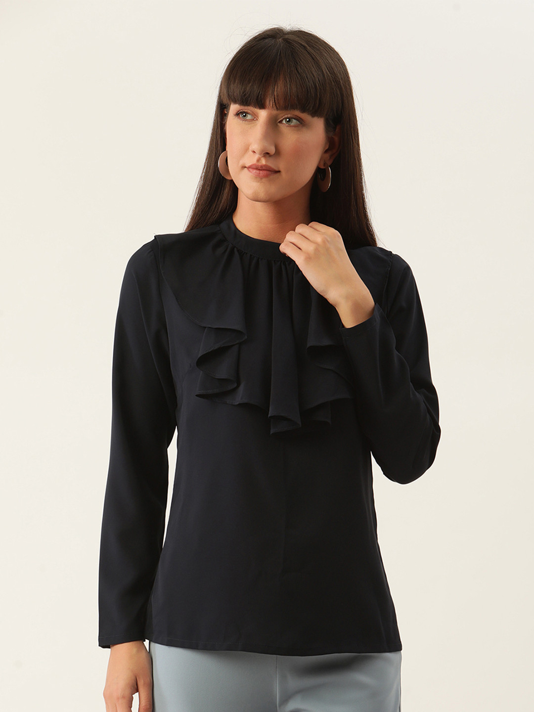 ZOELLA Navy Blue Ruffles Regular Top