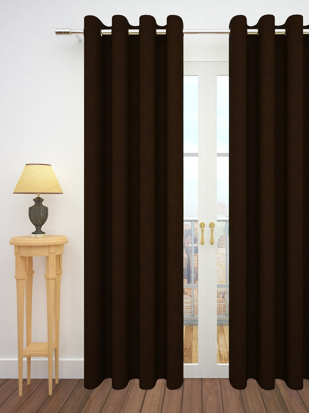 Story@home Brown Single Jacquard Textured Door Curtain