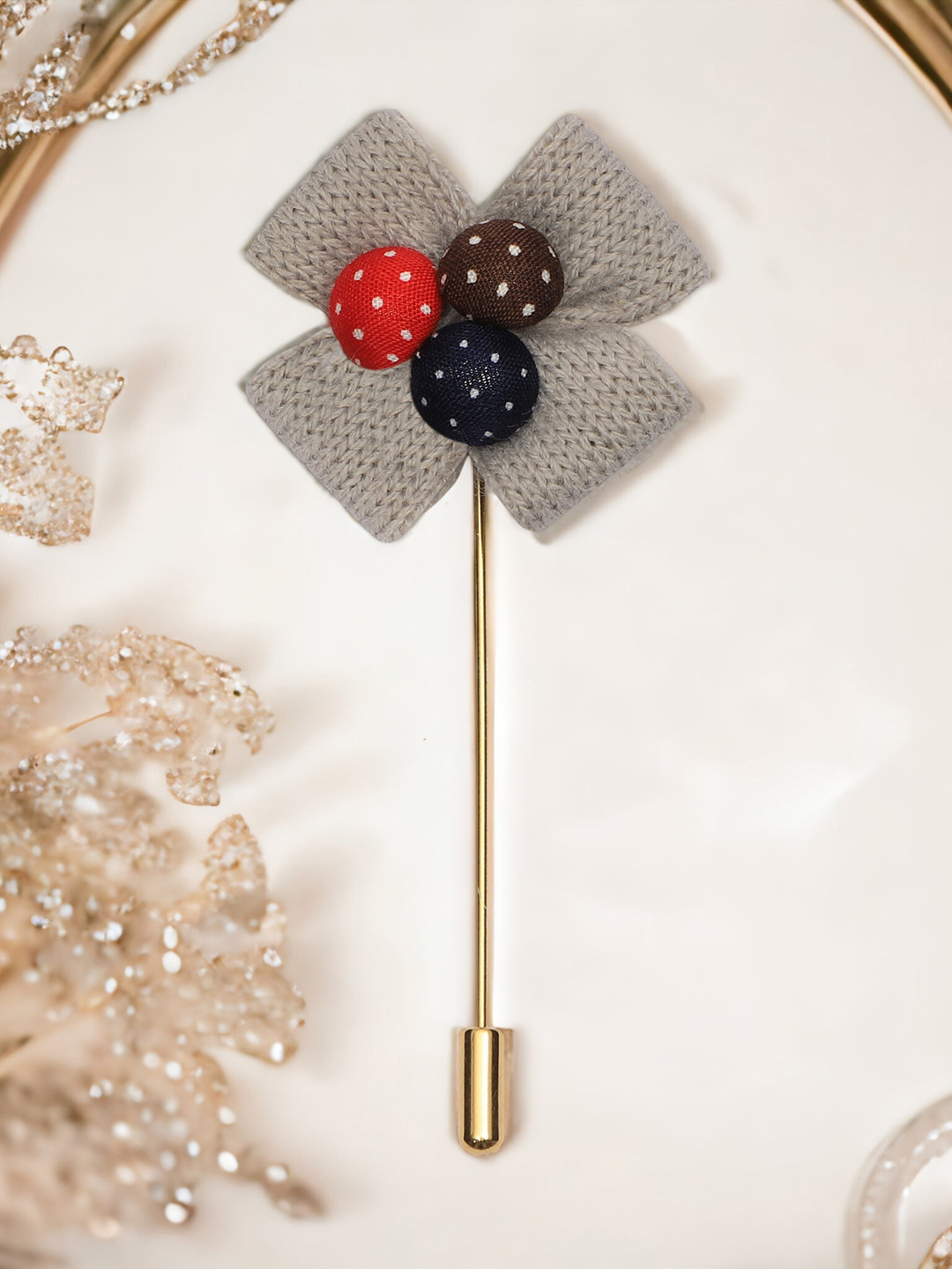 PELUCHE Unisex Grey & Gold Floral Lapel Pin
