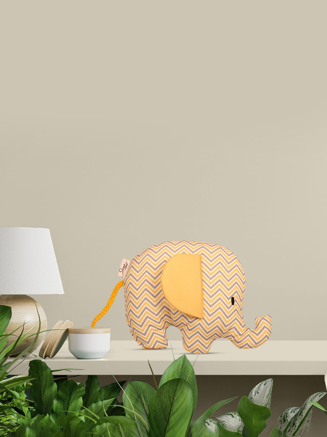 Sivya Beige & Yellow Printed Elephant-Shaped Floor Cushion